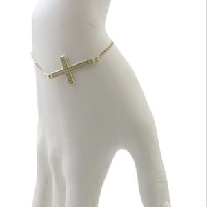 Savvy Cie Jewels 18 k Gold Plated  Dainty Sparkle Cross Bracelet + Dust Bag Nwt
